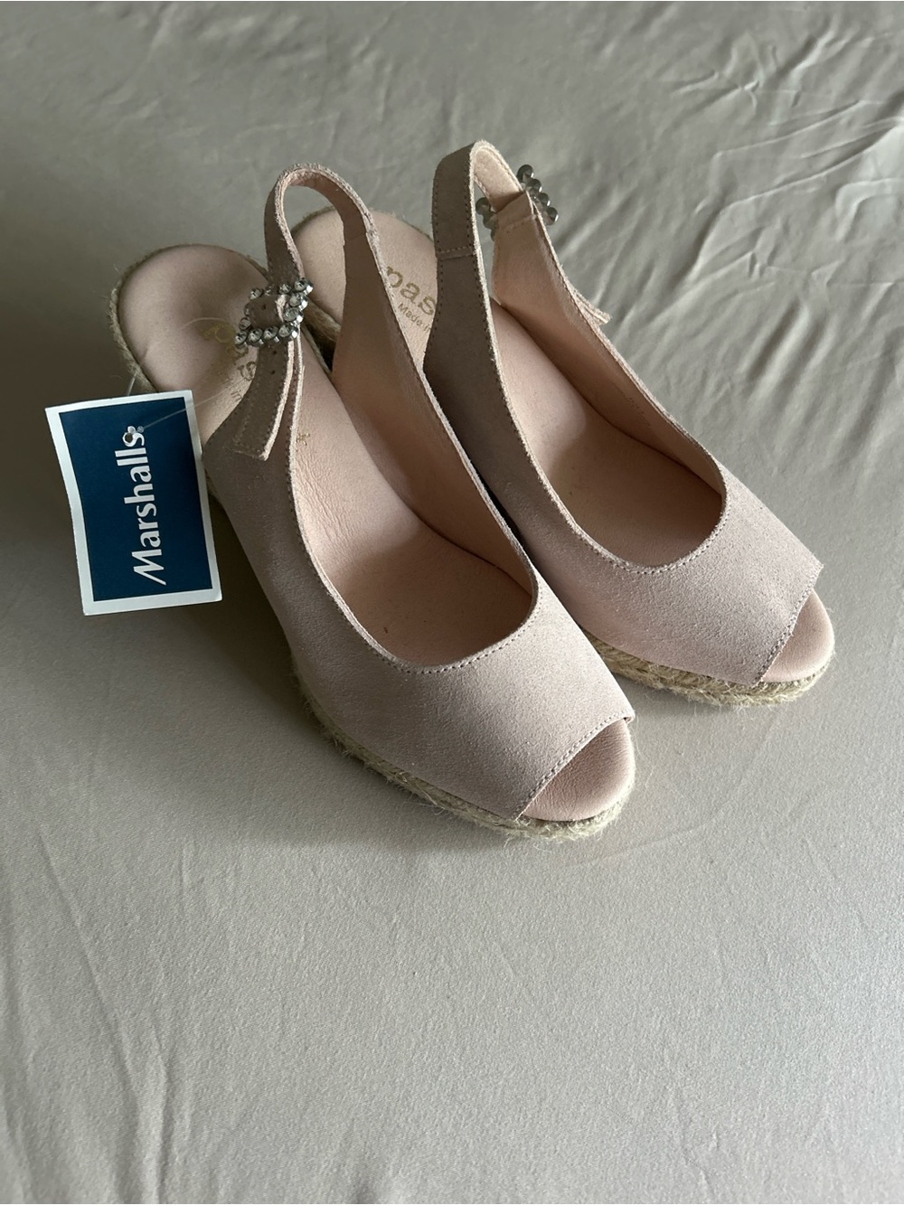 Marshalls Blush Pink Espadrille Peep-Toe Slingback Wedges